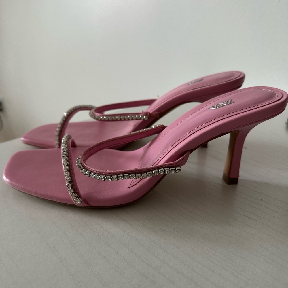Zara pink diamanté heeled sandals